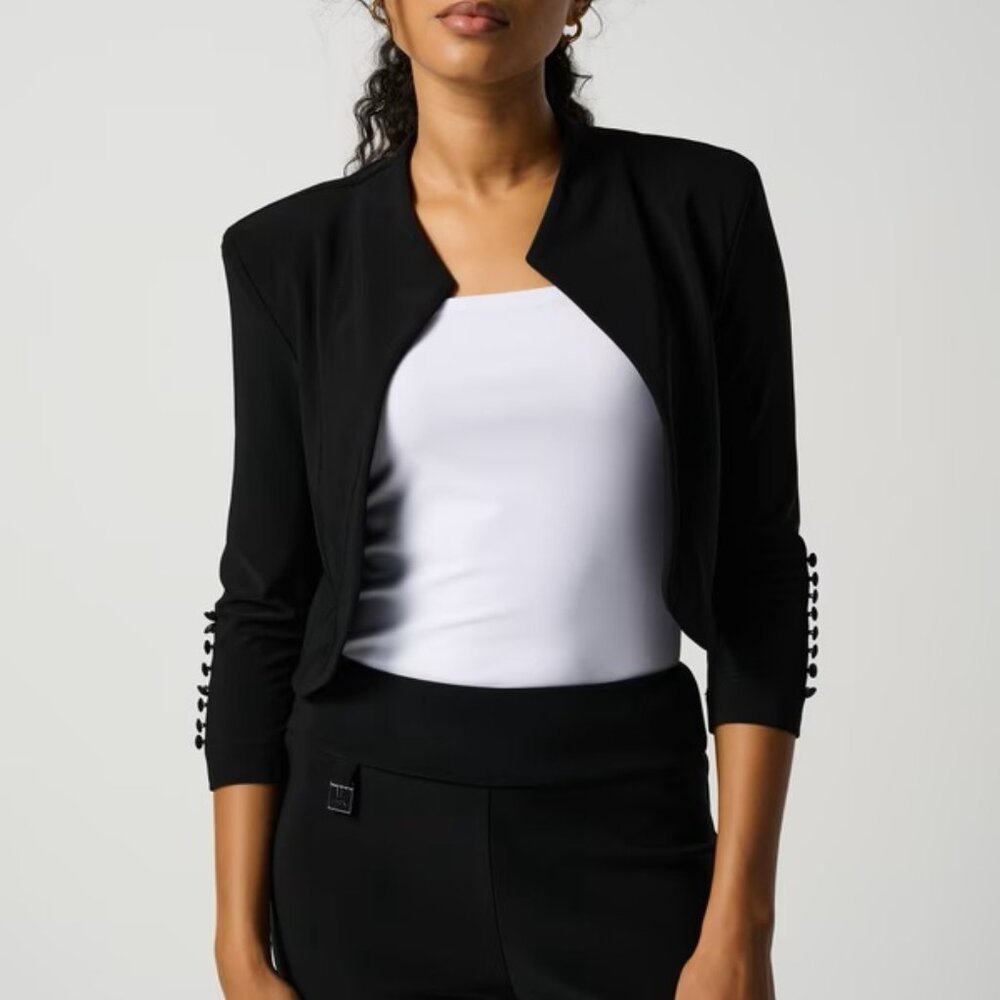 Joseph Ribkoff Cover up Jacket 10 Womens Silky Knit Style 32083 Black - Picture 2 of 12